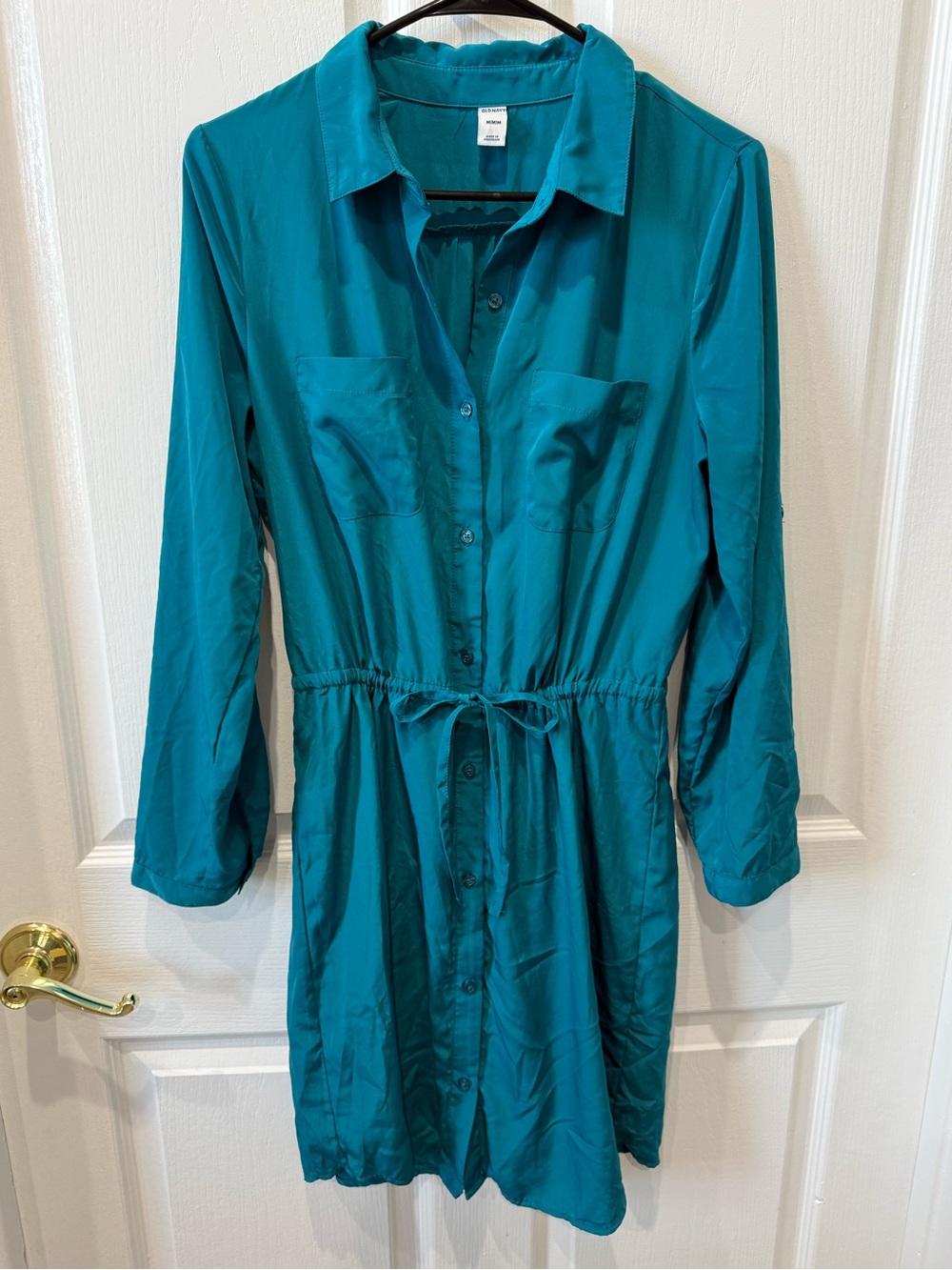 Old Navy Teal Long Sleeve Shirtdress with Drawstring Waist